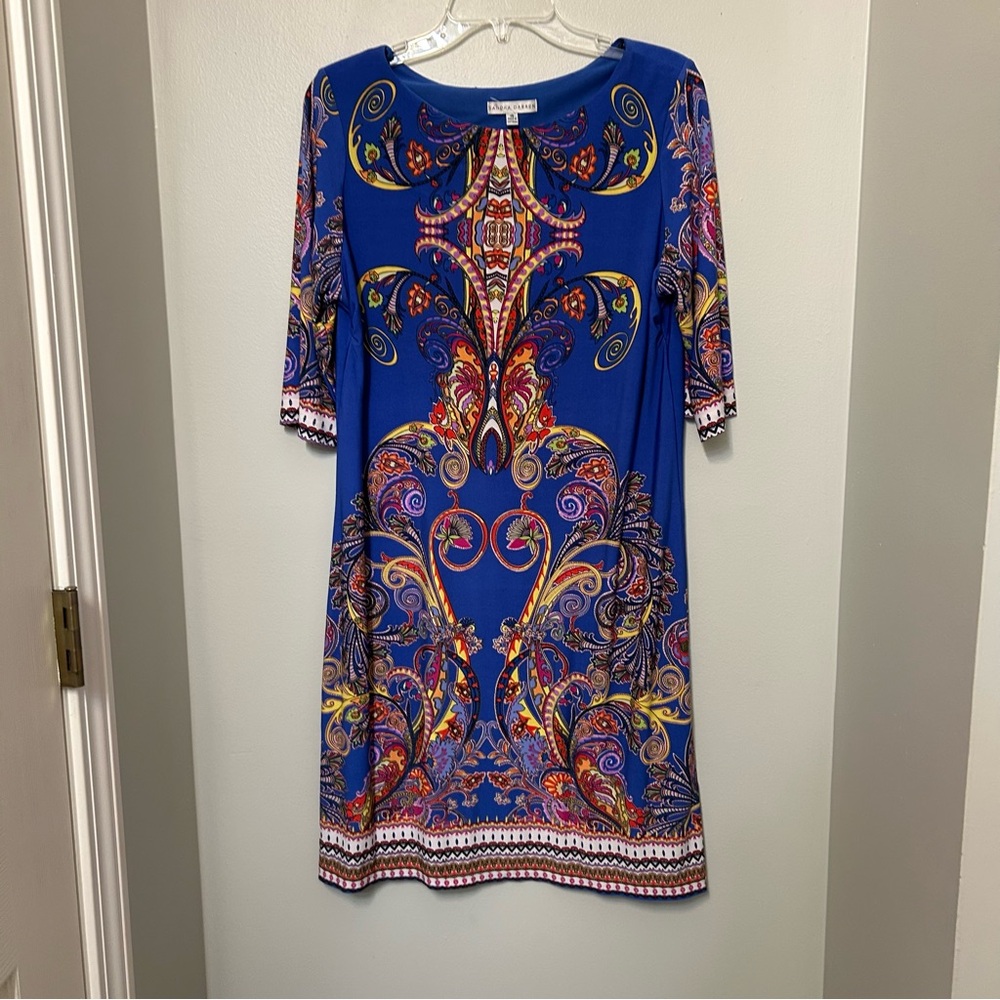 Sandra Darren Women's Paisley Dress size 14 Blue midi dress